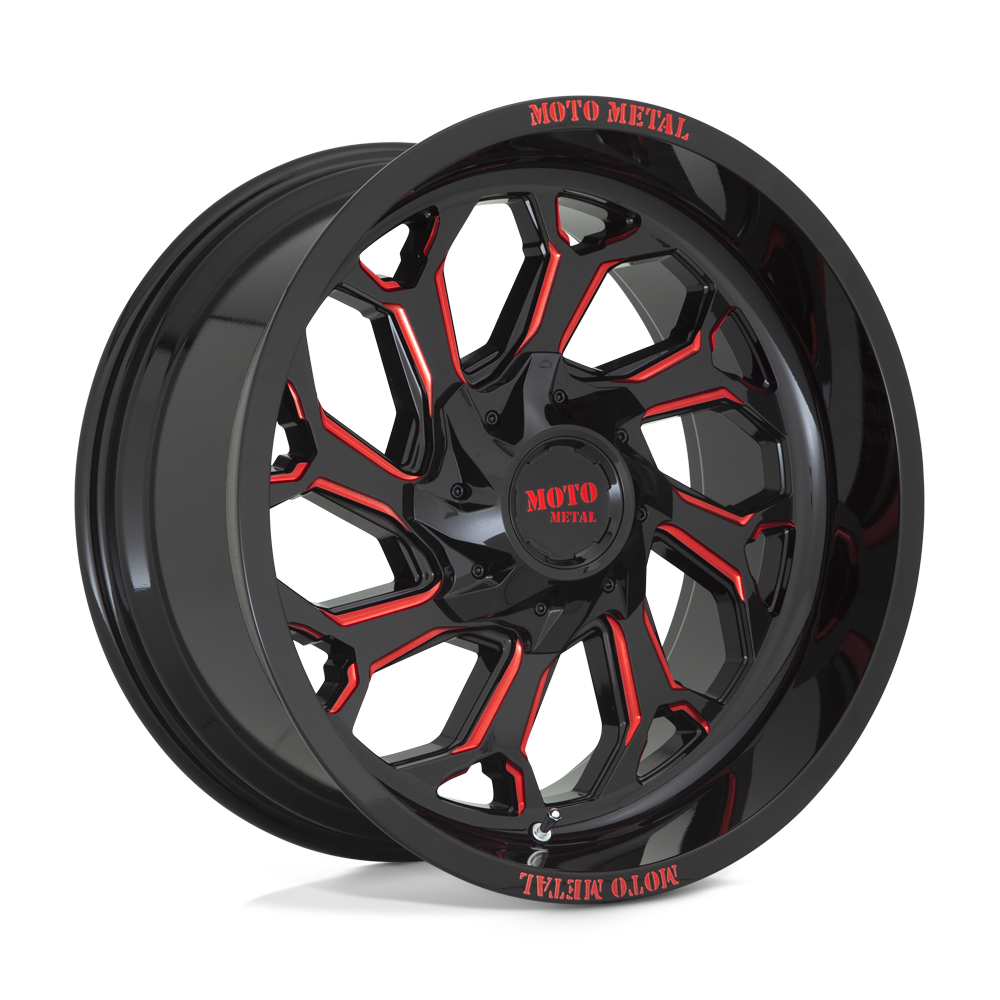 Moto Metal MO999 GLOSS BLACK MILLED W/ RED TINT 22X12 8x170 et-44 125.1