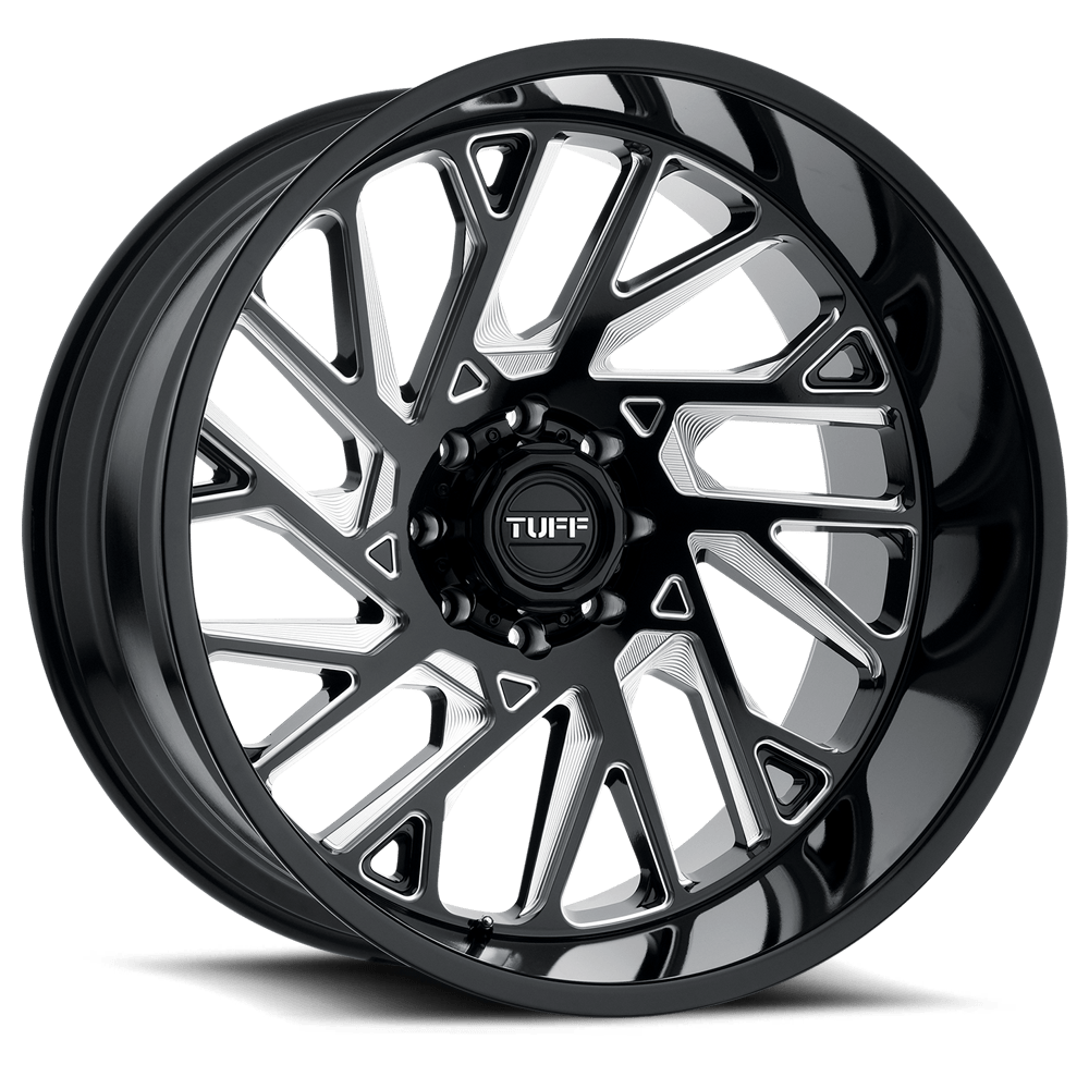 Tuff T4B GLOSS BLACK W/ MILLED SPOKES 26X14 5x127 et-72 71.5