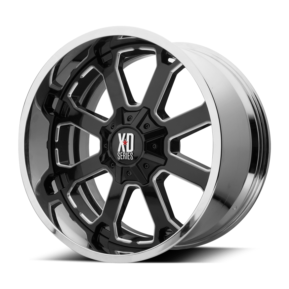 XD XD202 BUCK 25 GLOSS BLACK MILLED CENTER W/ CHROME LIP 20X10 6x135 et-18 87.1