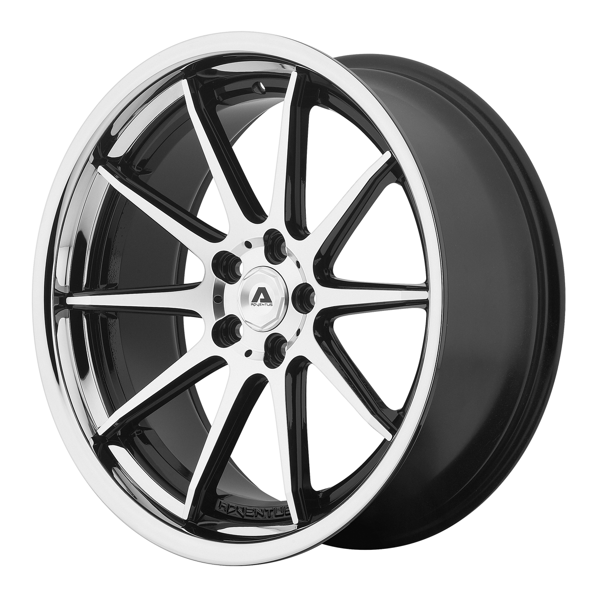 Adventus AVS-4 GLOSS BLACK MACHINED W/ SS LIP 22X10.5 5x120 et38 74.1